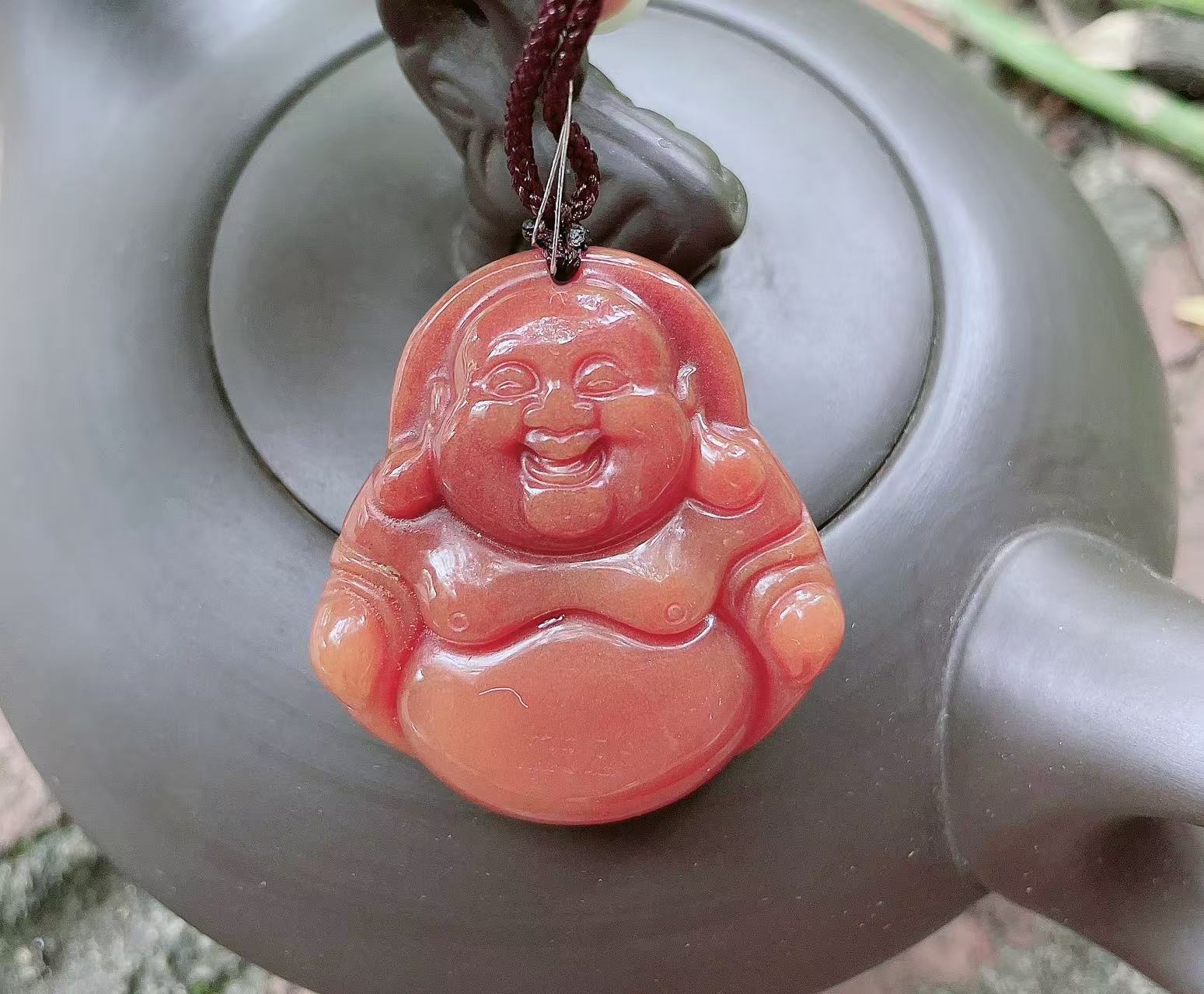 Natural Red Jade Maitreya Pendant
