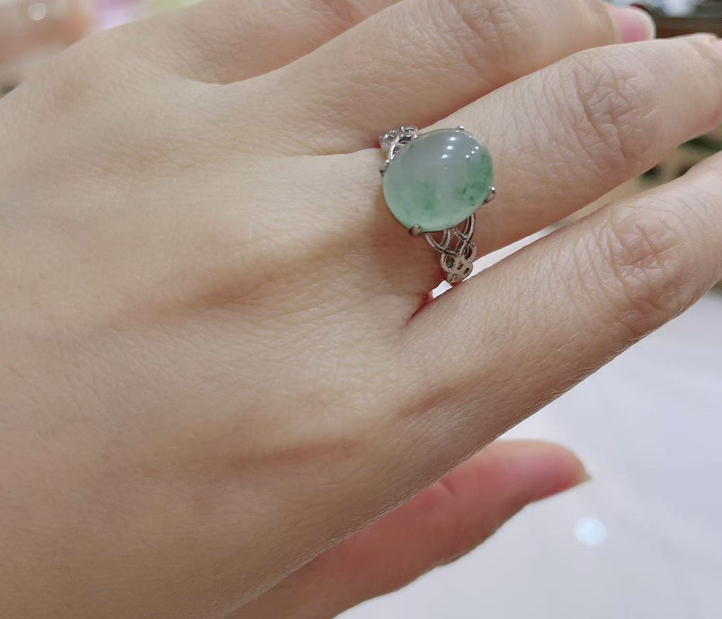 Nature green jade ring (Silver925,10*12)