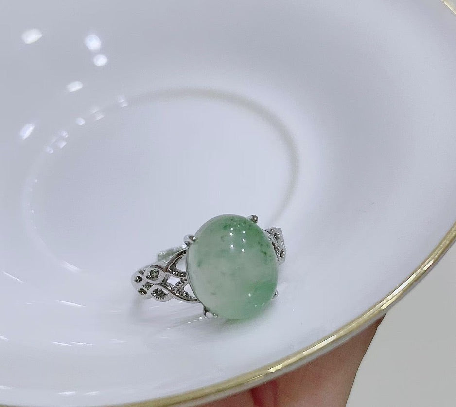 Nature green jade ring (Silver925,10*12)