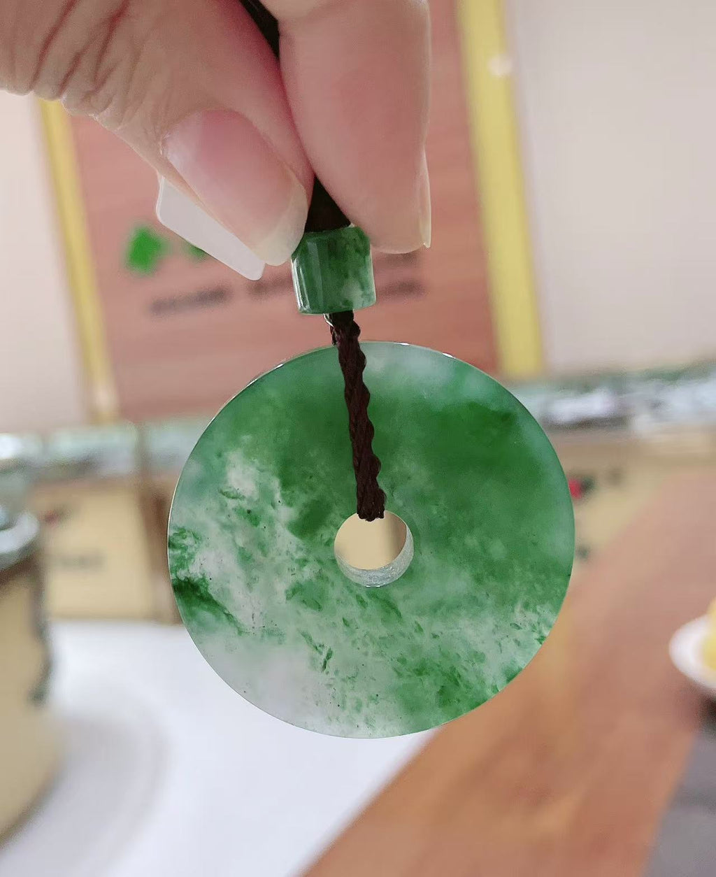 Natural Green Jade Pendant (Peace Donut Collector's Scale Size )