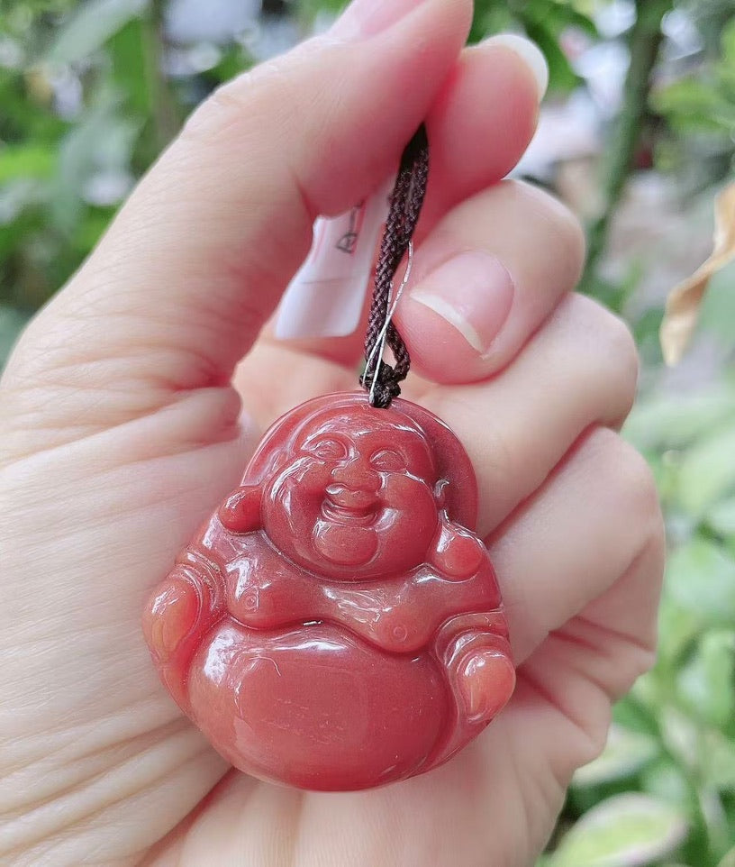 Natural Red Jade Maitreya Pendant