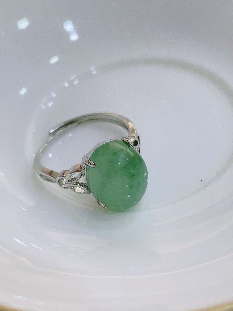 Nature green jade ring (Silver925,10*12)