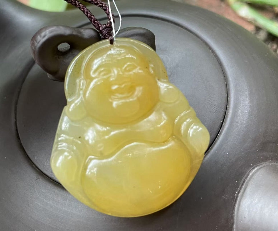 Natural Yellow Jade Maitreya Pendant