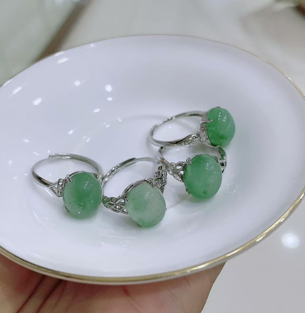 Nature green jade ring (Silver925,10*12)